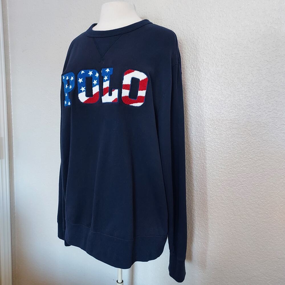 Polo Navy Blue American Flag Crewneck Sweater Size XL - Picture 6 of 11